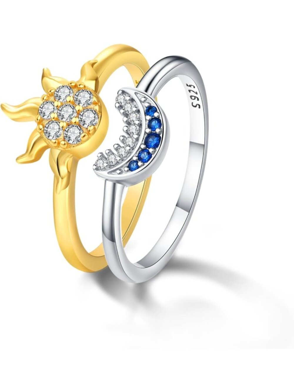 925 Sterling Silver Sun & Moon Stackable Ring Set - Celestial Jewelry for Women